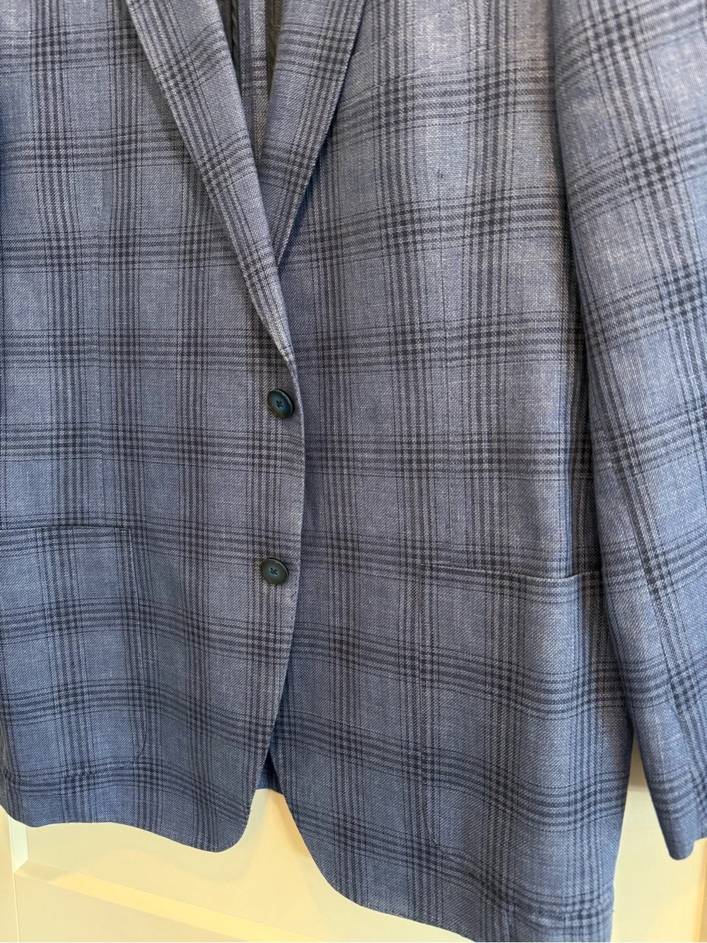 Paul Betenly Men's Blue Plaid Sport Coat 50% Cotton 50% Linen - Size 44R